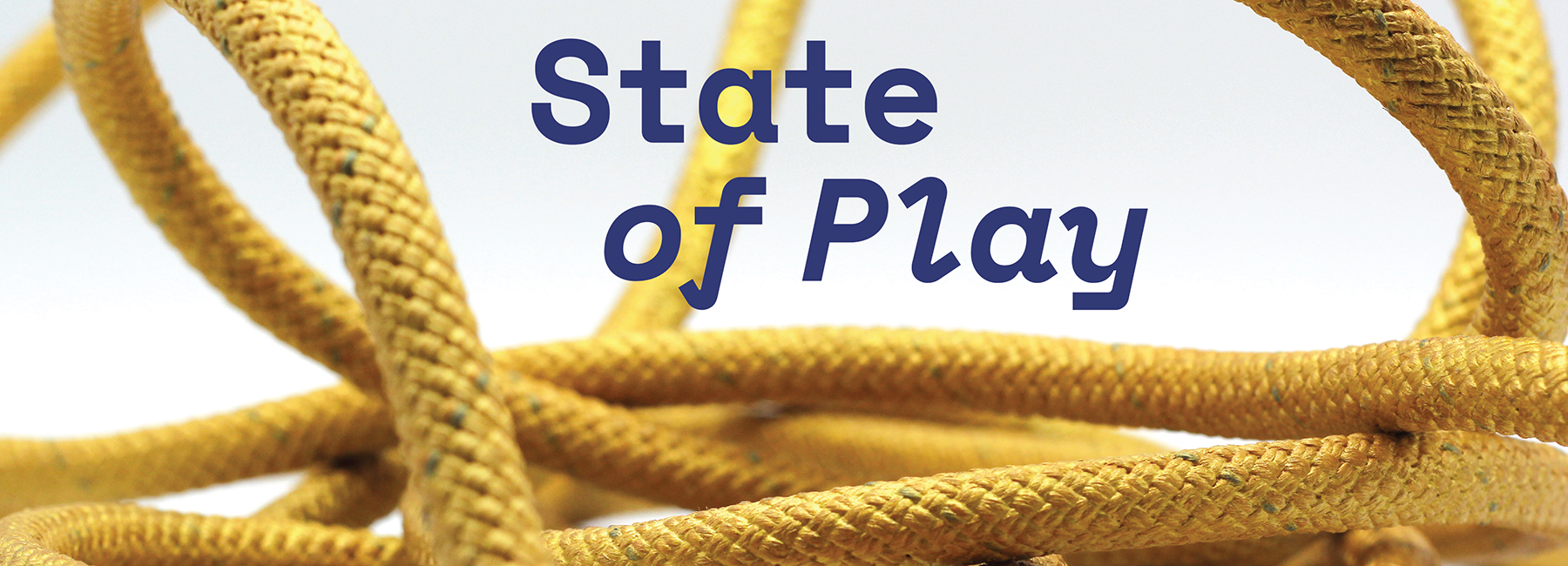 "State of Play" with yellow rope wrapped around text